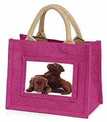 Chocolate Labrador Puppies Little Girls Small Pink Jute Shopping Bag