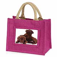 Chocolate Labrador Puppies Little Girls Small Pink Jute Shopping Bag