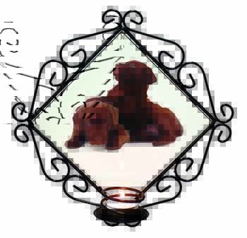 Chocolate Labrador Puppies Wrought Iron Wall Art Candle Holder