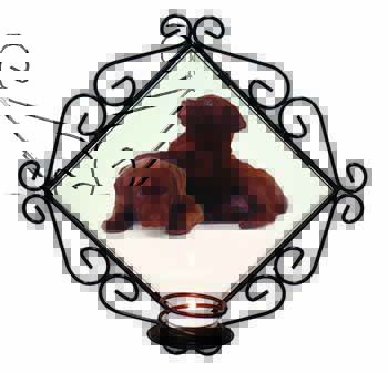 Chocolate Labrador Puppies Wrought Iron Wall Art Candle Holder