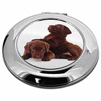 Chocolate Labrador Puppies Make-Up Round Compact Mirror