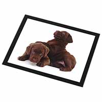 Chocolate Labrador Puppies Black Rim High Quality Glass Placemat