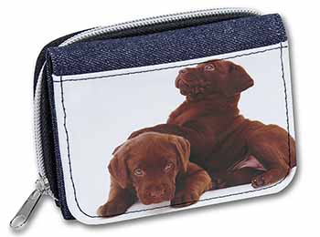 Chocolate Labrador Puppies Unisex Denim Purse Wallet