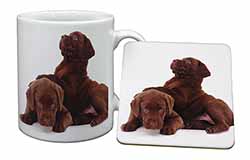 Chocolate Labrador Puppies Mug and Coaster Set