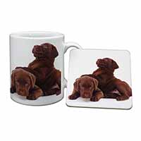 Chocolate Labrador Puppies Mug and Coaster Set