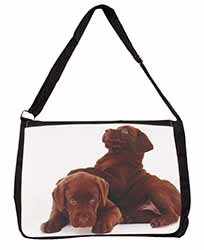 Chocolate Labrador Puppies Large Black Laptop Shoulder Bag School/College