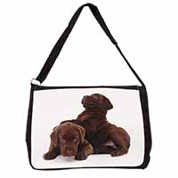 Chocolate Labrador Puppies Large Black Laptop Shoulder Bag School/College