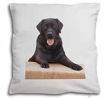 Black Labrador Dog Soft White Velvet Feel Scatter Cushion