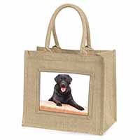 Black Labrador Dog Natural/Beige Jute Large Shopping Bag