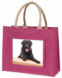 Black Labrador Dog Large Pink Jute Shopping Bag