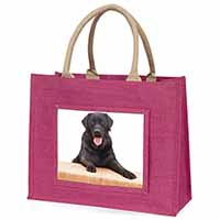 Black Labrador Dog Large Pink Jute Shopping Bag