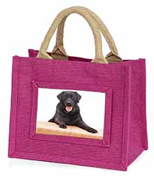 Black Labrador Dog Little Girls Small Pink Jute Shopping Bag