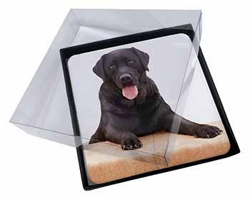 4x Black Labrador Dog Picture Table Coasters Set in Gift Box