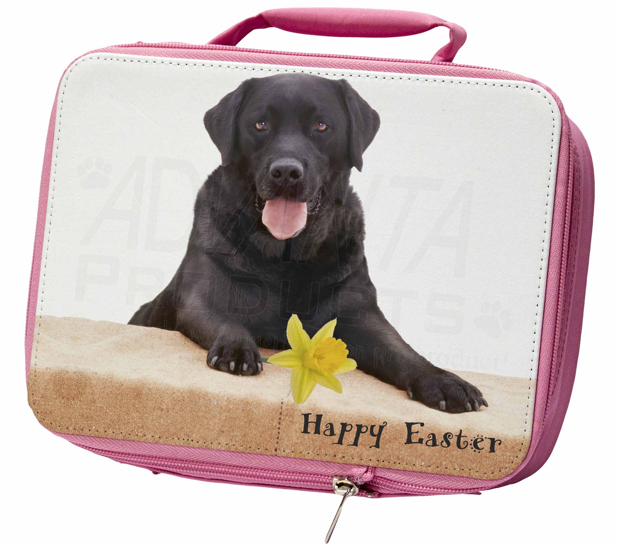 'Happy Easter' Black Labrador Insulated Pink School Lunch Box Bag, ADL86DA1LBP 'Happy Easter' Black Labrador Insulated Pink School Lunch Box Bag, ADL86DA1LBP