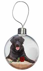 Black Labrador with Red Rose Christmas Bauble