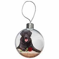 Black Labrador with Red Rose Christmas Bauble