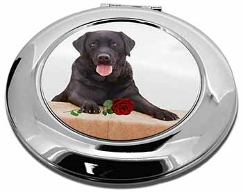 Black Labrador with Red Rose Make-Up Round Compact Mirror