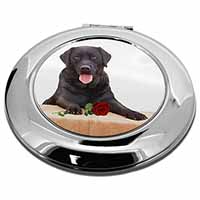Black Labrador with Red Rose Make-Up Round Compact Mirror
