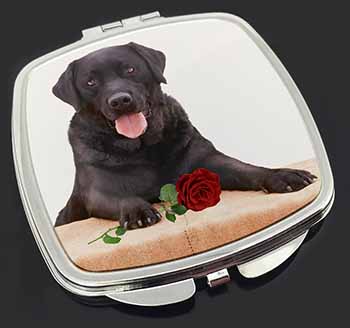 Black Labrador with Red Rose Make-Up Compact Mirror