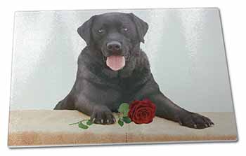 Large Glass Cutting Chopping Board Black Labrador with Red Rose