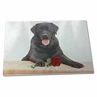 Large Glass Cutting Chopping Board Black Labrador with Red Rose