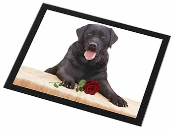 Black Labrador with Red Rose Black Rim High Quality Glass Placemat