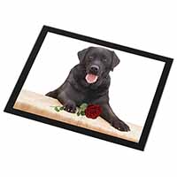 Black Labrador with Red Rose Black Rim High Quality Glass Placemat