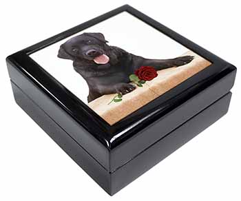 Black Labrador with Red Rose Keepsake/Jewellery Box