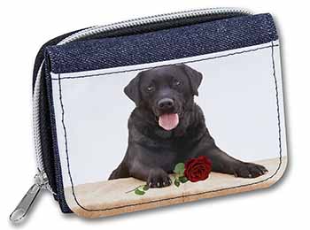 Black Labrador with Red Rose Unisex Denim Purse Wallet