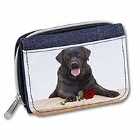 Black Labrador with Red Rose Unisex Denim Purse Wallet