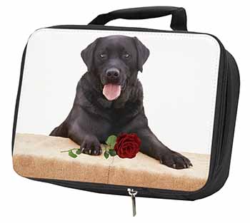 Black Labrador with Red Rose Black Insulated School Lunch Box/Picnic Bag