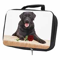 Black Labrador with Red Rose Black Insulated School Lunch Box/Picnic Bag