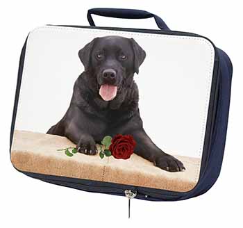 Black Labrador with Red Rose Navy Insulated School Lunch Box/Picnic Bag