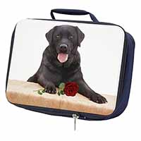 Black Labrador with Red Rose Navy Insulated School Lunch Box/Picnic Bag