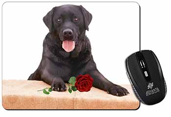 Black Labrador with Red Rose Computer Mouse Mat