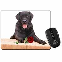 Black Labrador with Red Rose Computer Mouse Mat