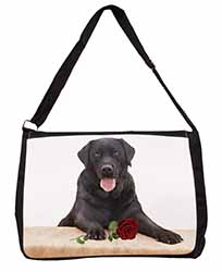 Black Labrador with Red Rose Large Black Laptop Shoulder Bag School/College