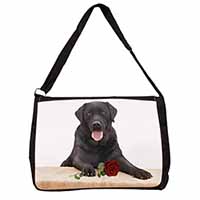 Black Labrador with Red Rose Large Black Laptop Shoulder Bag School/College