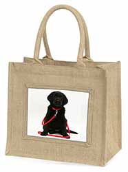 Black Goldador Dog Natural/Beige Jute Large Shopping Bag