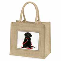 Black Goldador Dog Natural/Beige Jute Large Shopping Bag