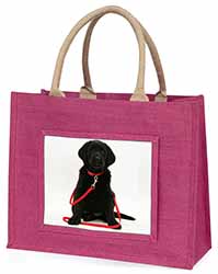 Black Goldador Dog Large Pink Jute Shopping Bag