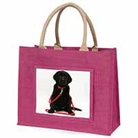 Black Goldador Dog Large Pink Jute Shopping Bag