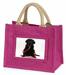 Black Goldador Dog Little Girls Small Pink Jute Shopping Bag