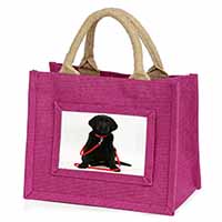 Black Goldador Dog Little Girls Small Pink Jute Shopping Bag