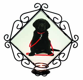 Black Goldador Dog Wrought Iron Wall Art Candle Holder