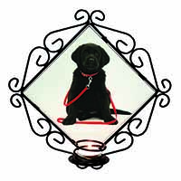 Black Goldador Dog Wrought Iron Wall Art Candle Holder