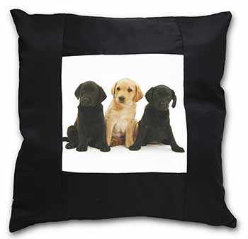 Labrador Puppies Black Satin Feel Scatter Cushion