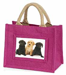 Labrador Puppies Little Girls Small Pink Jute Shopping Bag