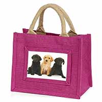 Labrador Puppies Little Girls Small Pink Jute Shopping Bag