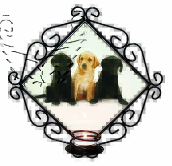 Labrador Puppies Wrought Iron Wall Art Candle Holder